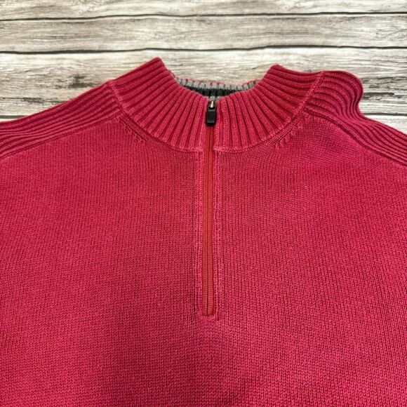 Eddie Bauer Men's Quarter Zipper Ribbed Sweater Garnet Red LT L LG Large TALL - Picture 3 of 11